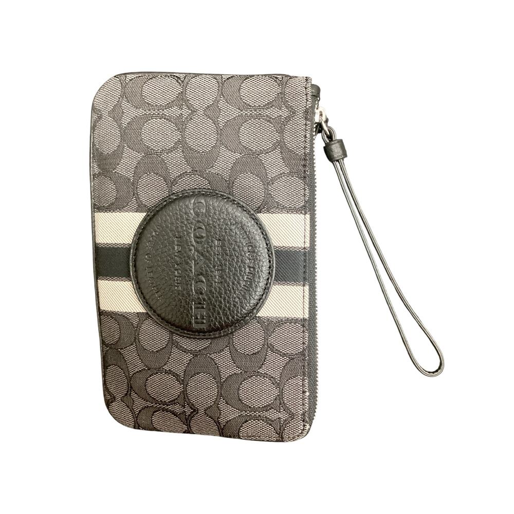 NWT Coach Wristlet Wallet Women’s 1 Size Dempsey Corner Zip Logo Black And Gray